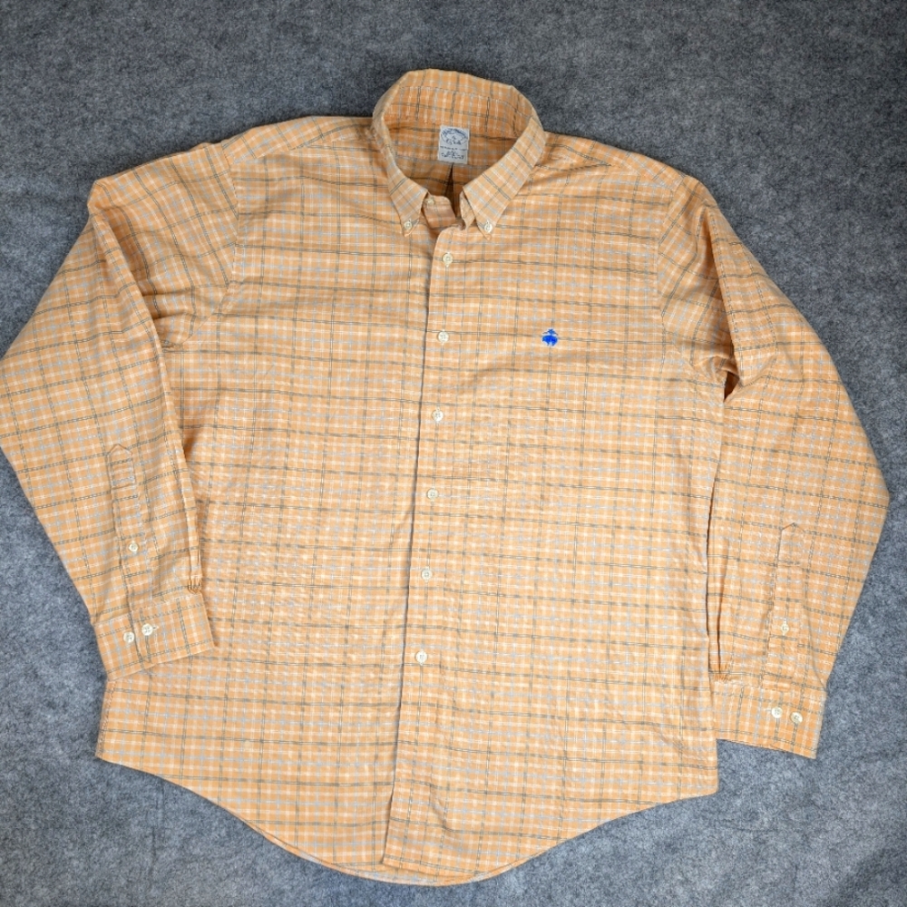 Brooks Brothers Shirt Men's xl Long Sleeve Plaid Orange Blue Luxury Preppy
